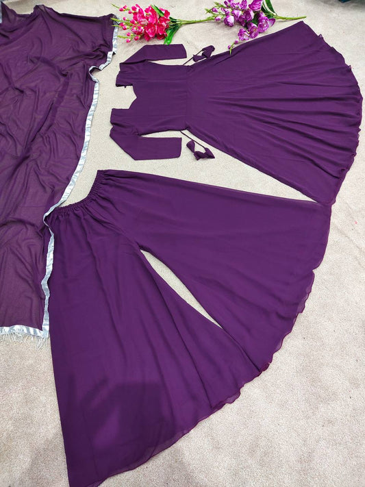 Purple colour New Designer Party Wear Look Gown Dupatta and Fully Stiched Bottom