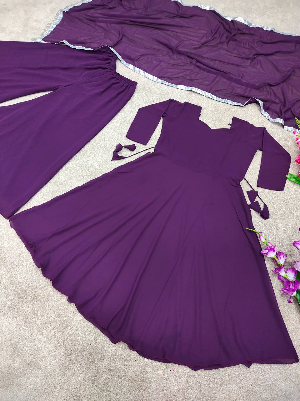 Purple colour New Designer Party Wear Look Gown Dupatta and Fully Stiched Bottom