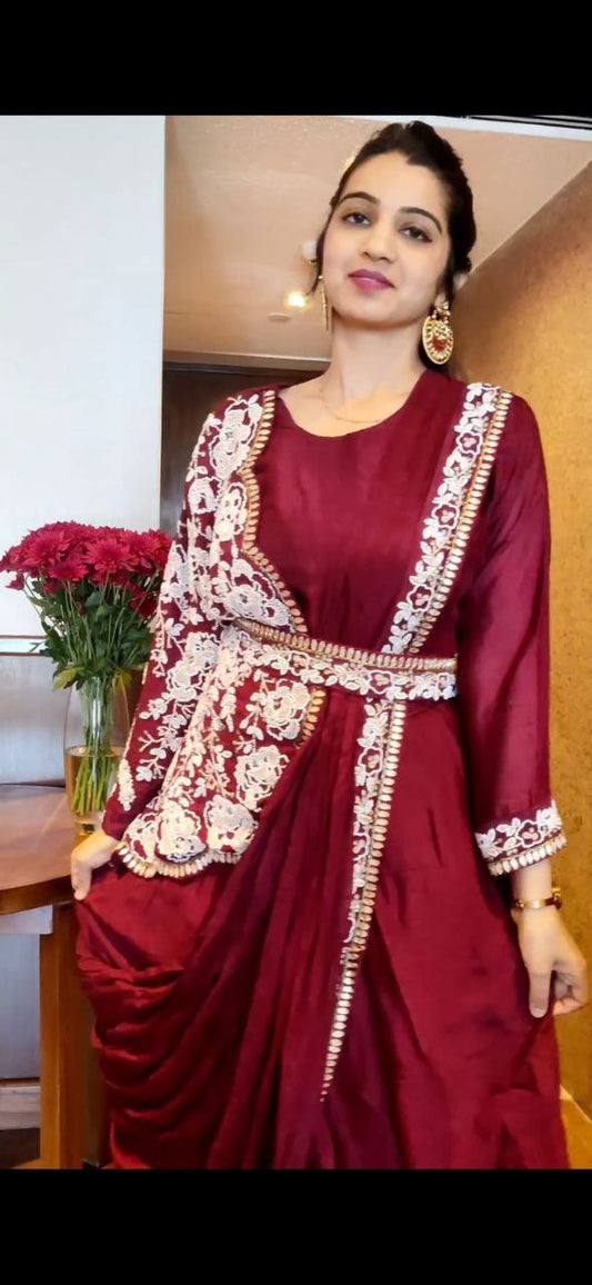 New Super Trending Embroidery cording work ready to wear saree with haf kot