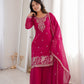 HEAVY PURE SOFT CRUNCHY SILK FABRIC WITH FANCY EMBROIDERY SEQUENCE SUIT