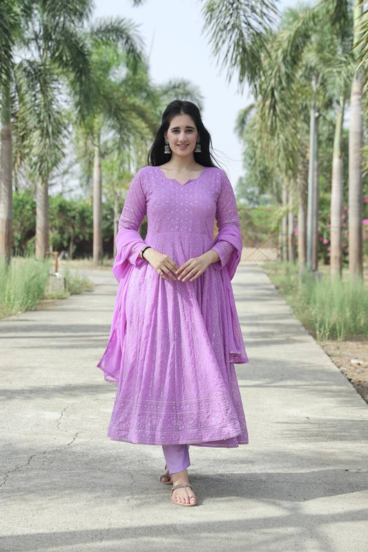 REMIUM READY MADE KALI-CUT ANARKALI SUIT SET [3 PIS]