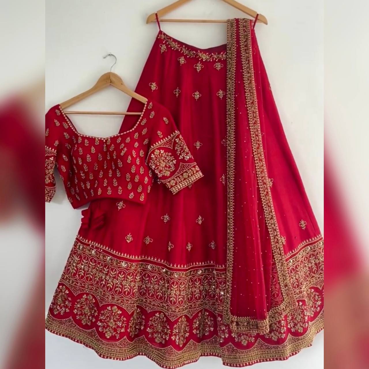 Red Colour Embroidered Attractive Party Wear Silk Lehenga choli