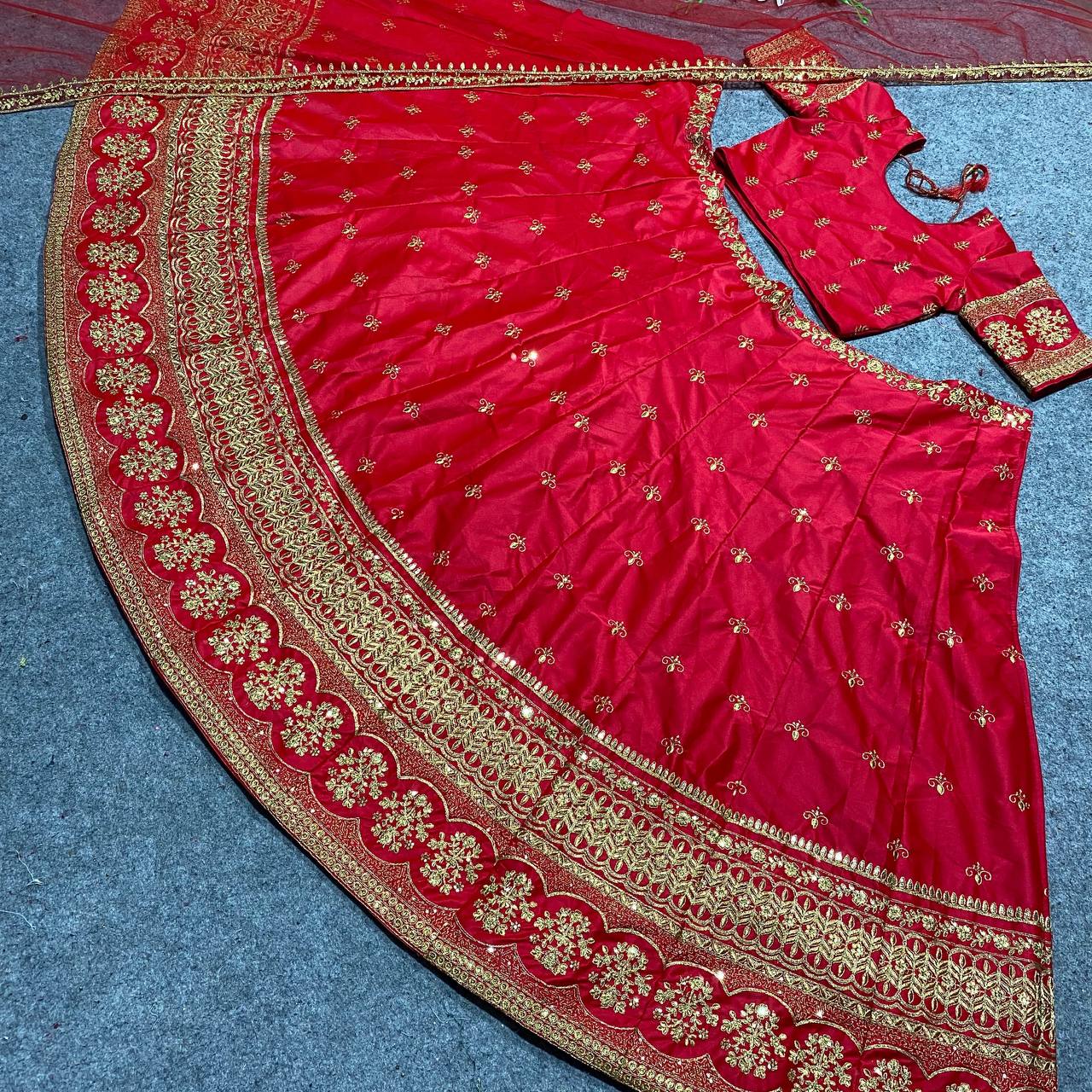 Red Colour Embroidered Attractive Party Wear Silk Lehenga choli