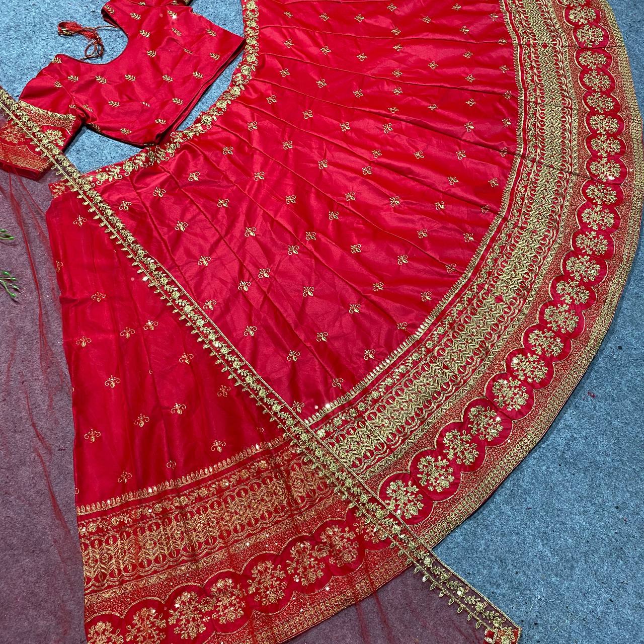 Red Colour Embroidered Attractive Party Wear Silk Lehenga choli