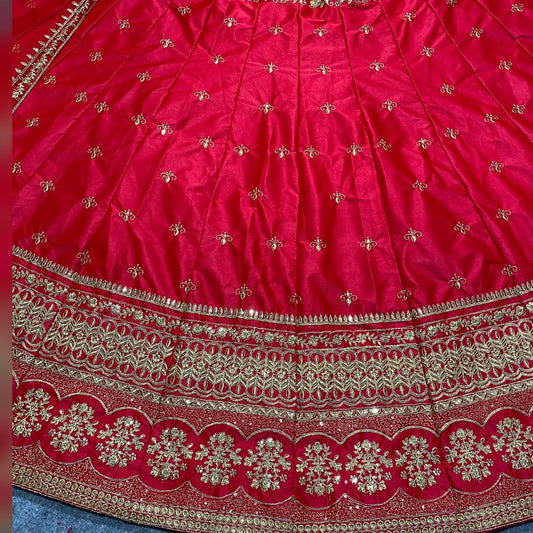 Red Colour Embroidered Attractive Party Wear Silk Lehenga choli