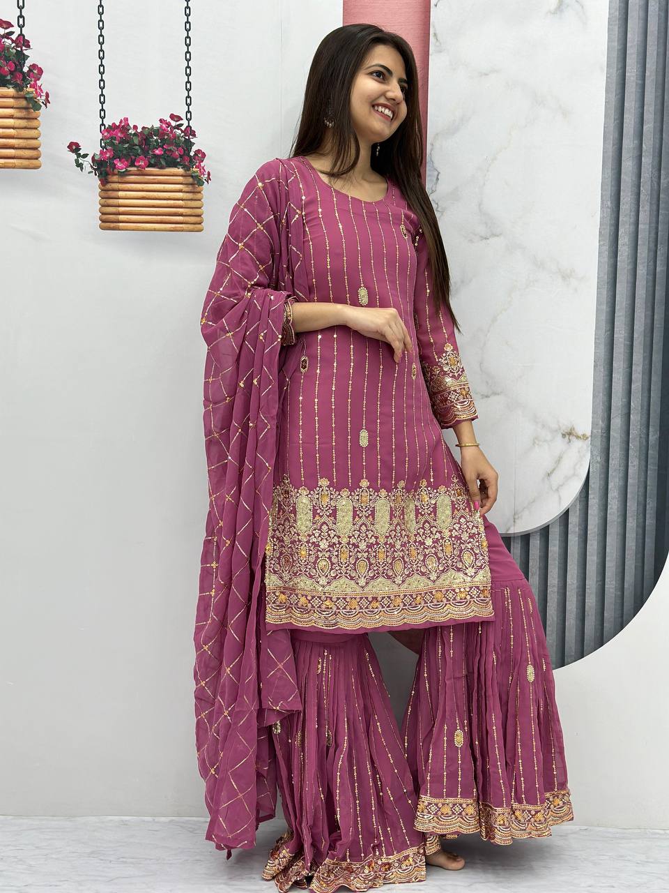 Heavy Fox Georgette Launching Embroidered Suit & Sharara