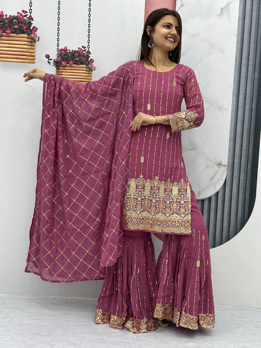 Heavy Fox Georgette Launching Embroidered Suit & Sharara