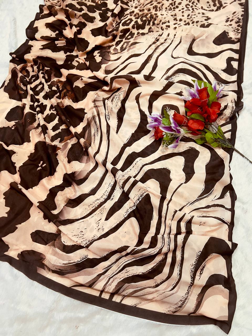 Soft Vichitra Digital Prints Work Saree