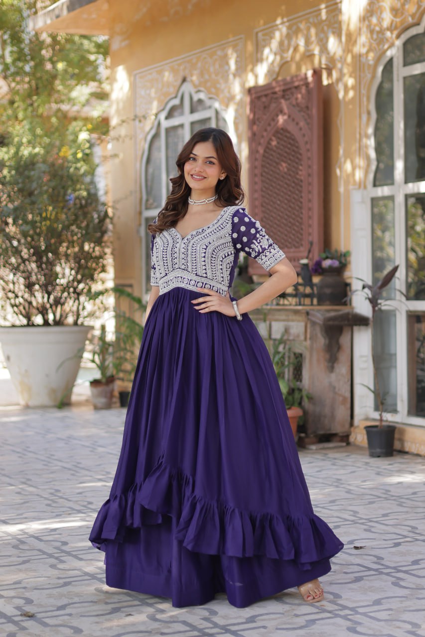 Star Georgette with Embroidery Beads Sequins Gown