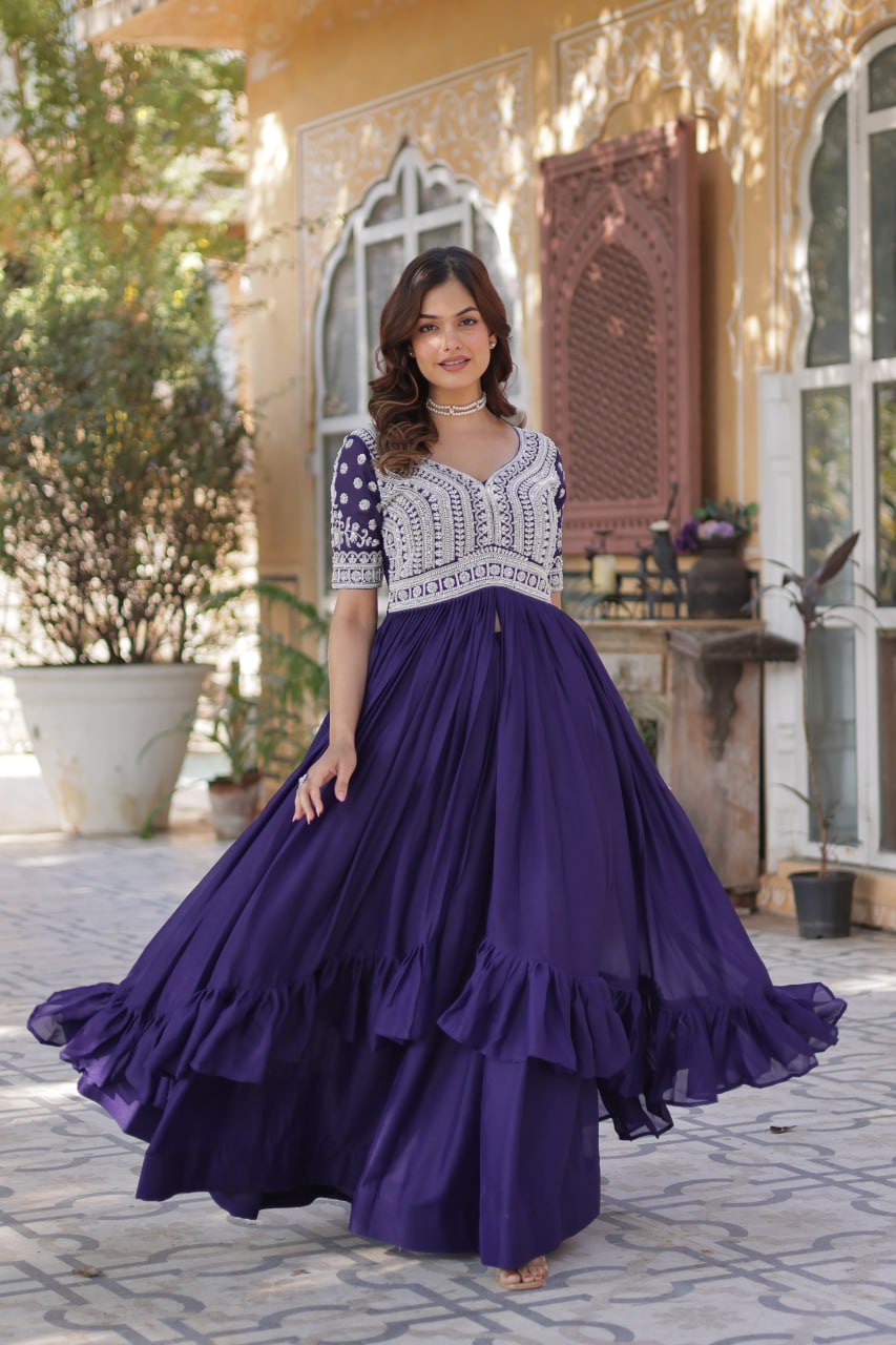 Star Georgette with Embroidery Beads Sequins Gown