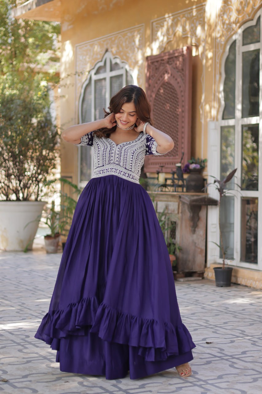 Star Georgette with Embroidery Beads Sequins Gown