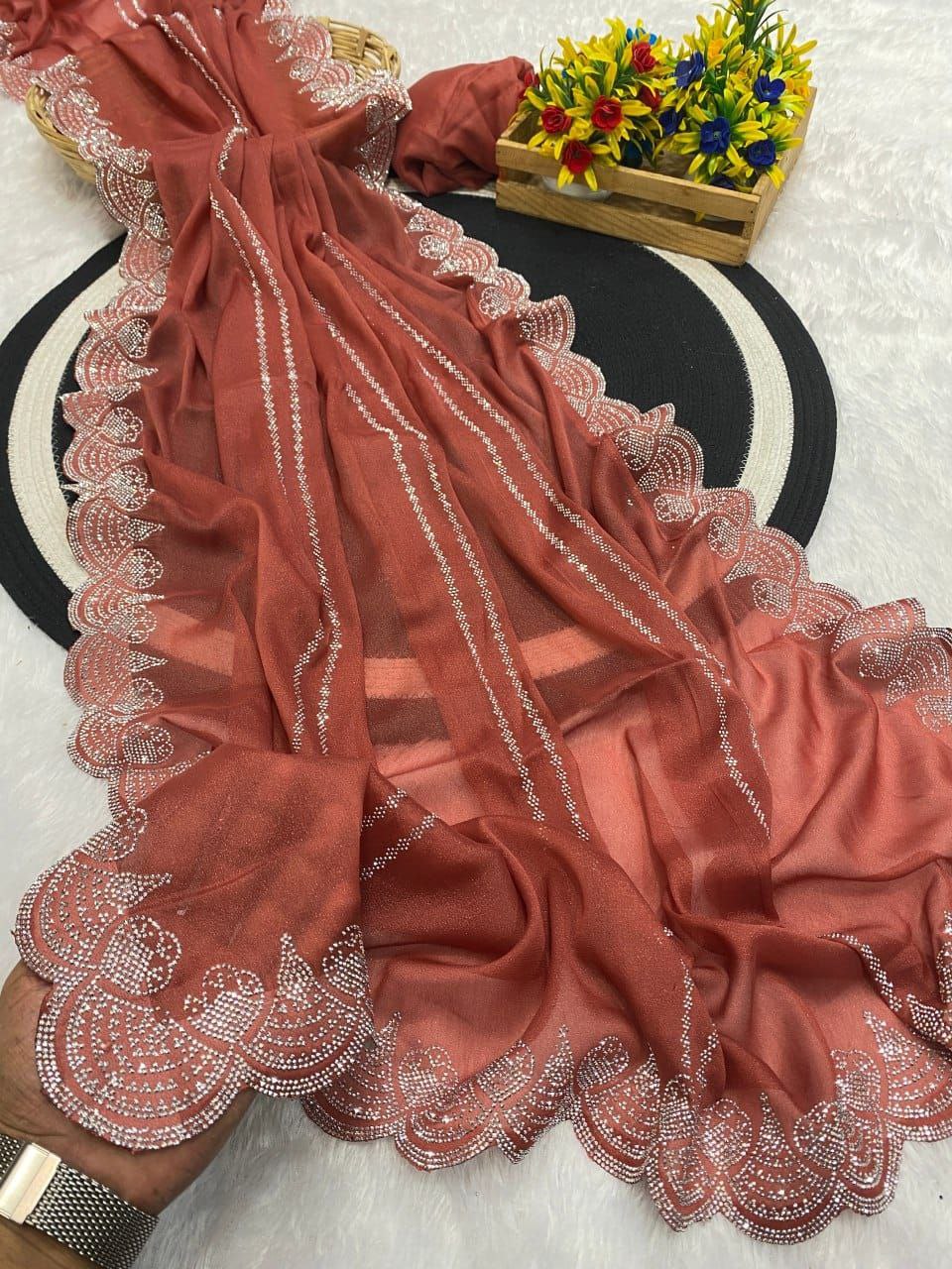 saree fabric star georgette with beautiful siroski