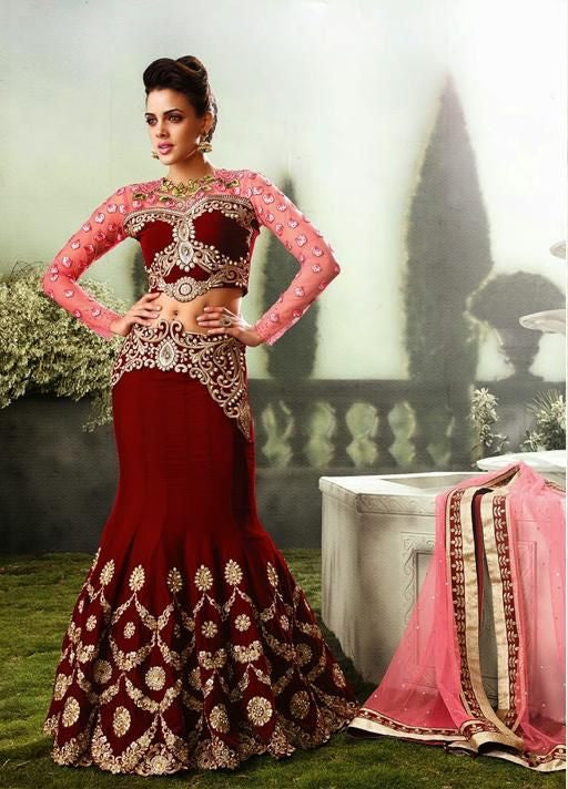 Multi Thread & Jari Embroidery Stich With Stone & Moti Work Lehenga