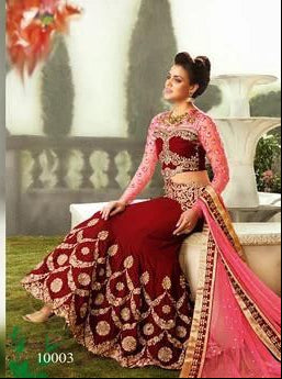 Multi Thread & Jari Embroidery Stich With Stone & Moti Work Lehenga