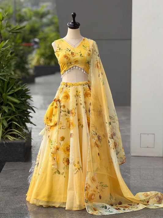 Pure organza silk digital printed lehnga
