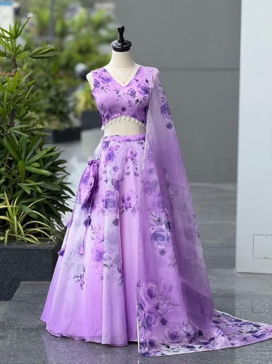 Pure organza silk digital printed lehnga