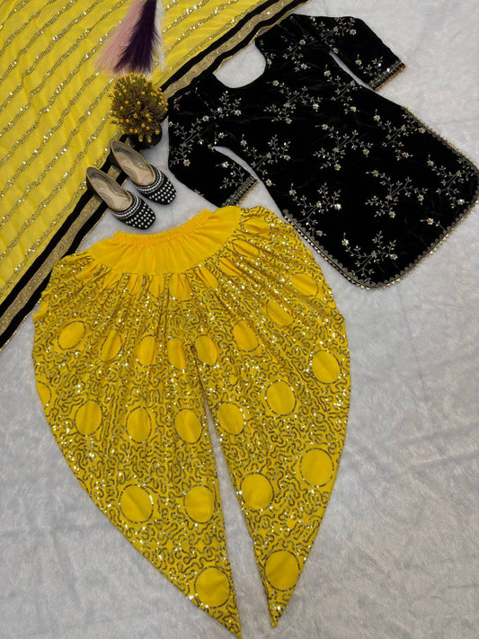 Launching New Designer Party Wear Look Top Dhoti Salwar and Dupatta