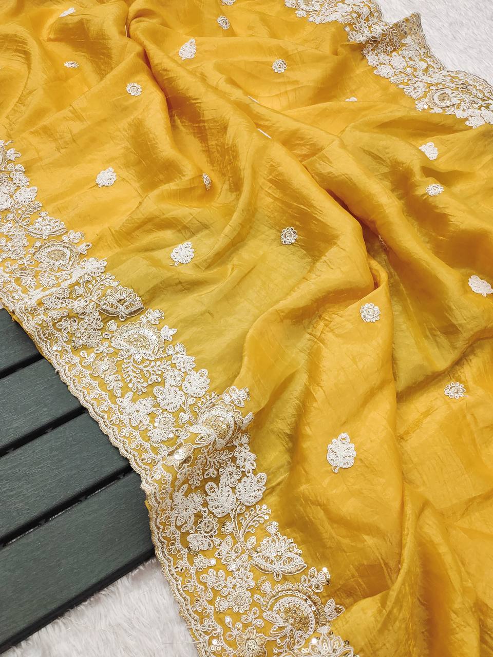 Premium Gold Crush With Heavy Embroidery Codding & Sequins Work