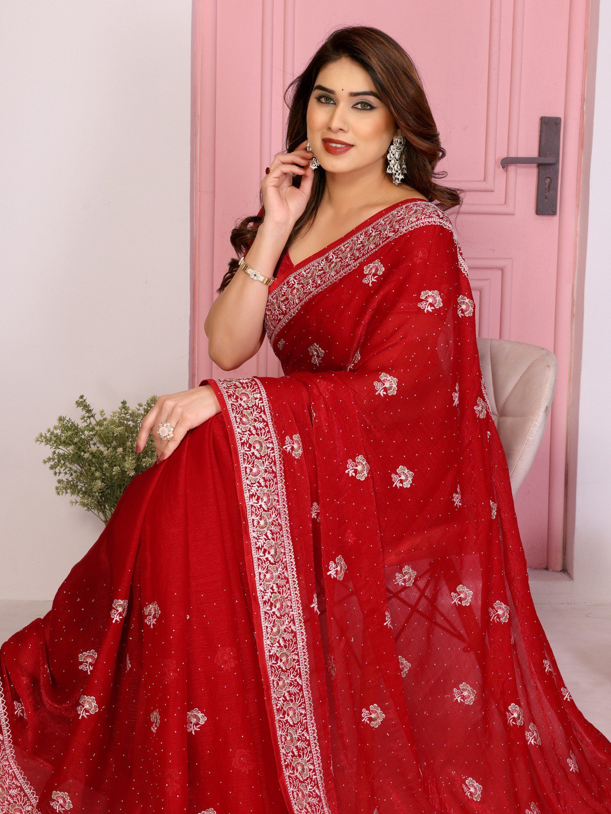 Party Wear Soft  Fendy Chiffon silk Saree