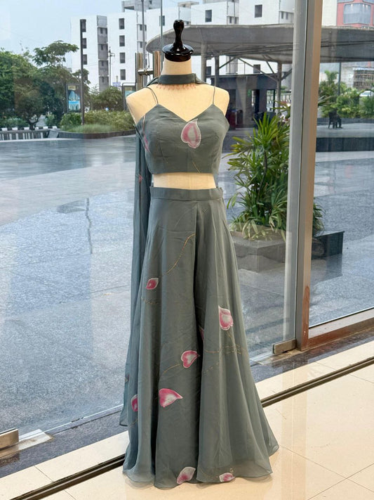 Pure Georgette Hand Painted flaired plazo