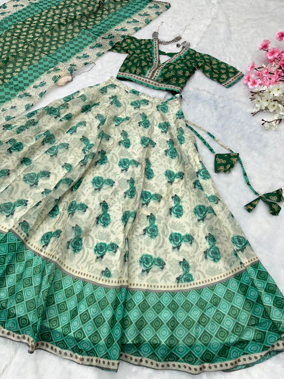 Pure Jimmy organza silk digital printed lehnga