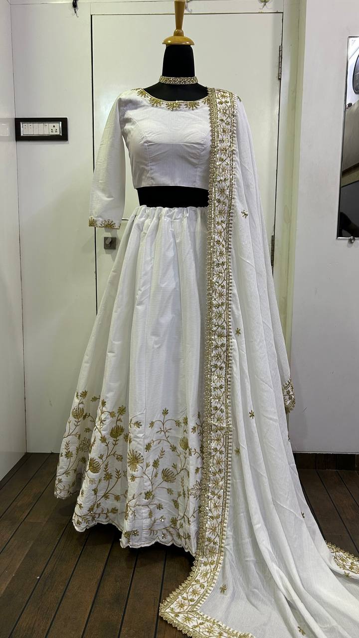 Premium slub silk lehenga with zari & sequins work Lehenga