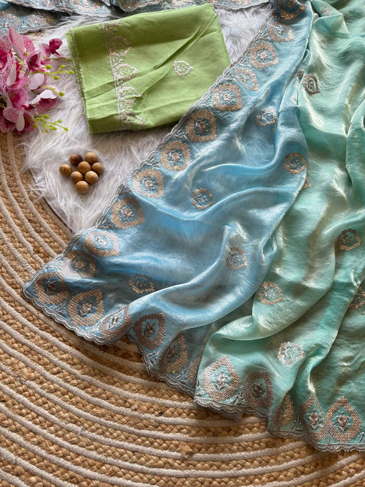 Premium Dual tone fandy silk Saree