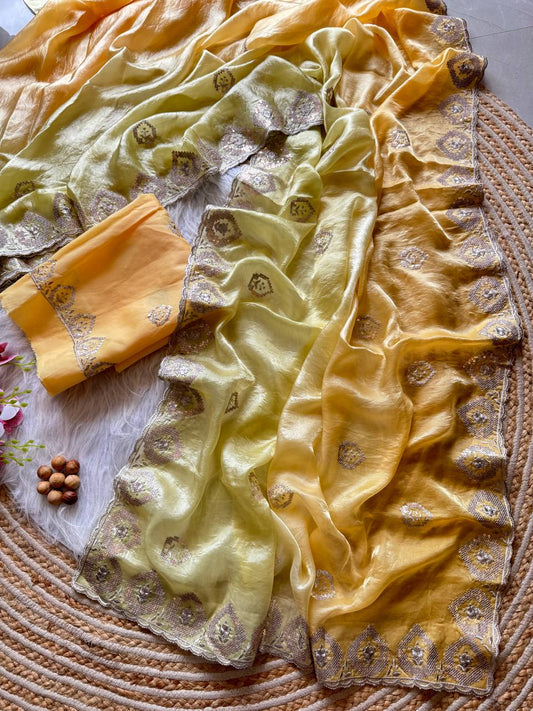 Premium Dual tone fandy silk Saree