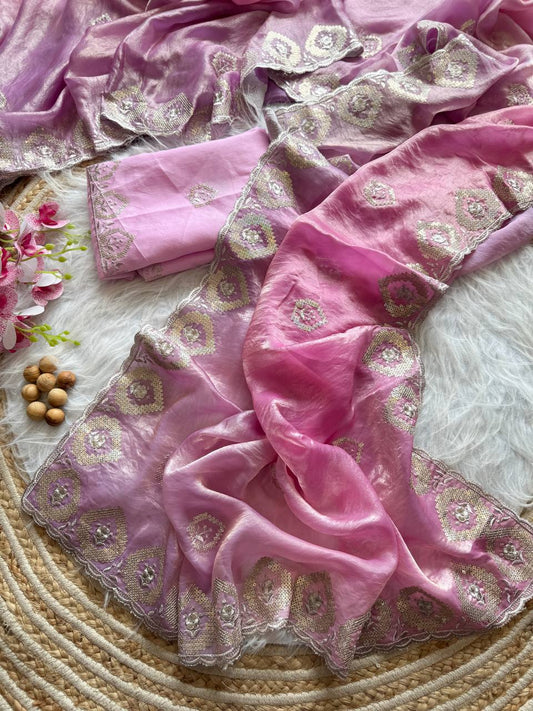 Premium Dual tone fandy silk Saree