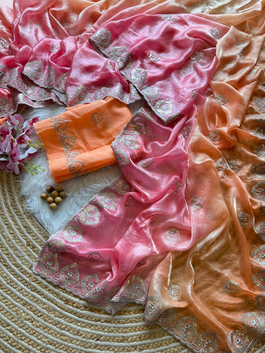 Premium Dual tone fandy silk Saree