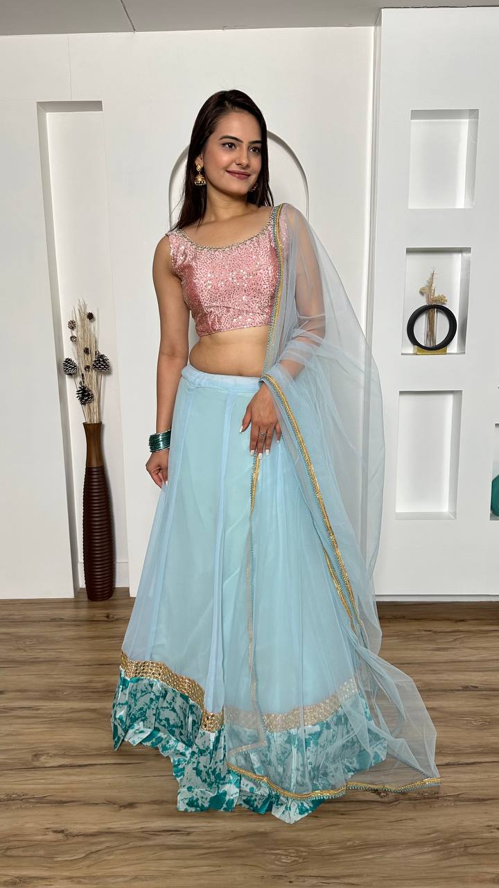 This powder blue lehnga set is a perfect pick for any occasion