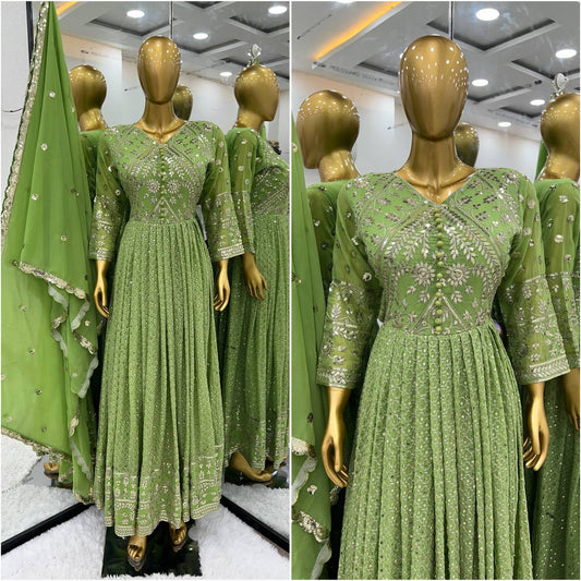 New Designer Party Wear Look Full Heavy Embroidery Sequence Work Gown