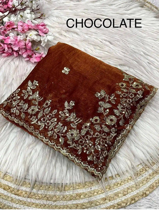 Heavy soft fandy chiffon silk fabric Saree