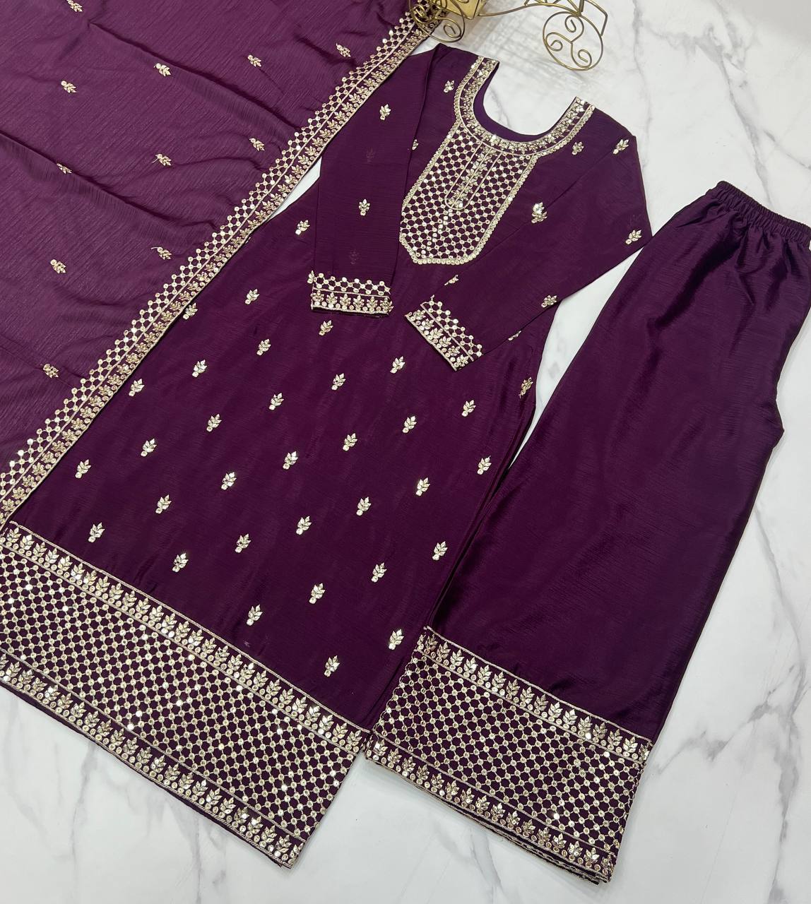 NEW BEAUTIFUL PURE CHINON SILK FABRIC STRAIGHT FIT KURTA