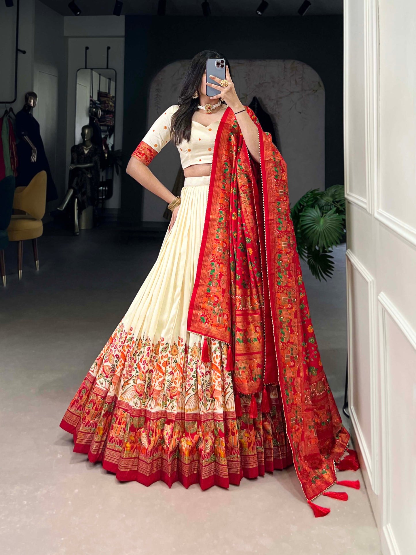 Tussar Silk Printed With Foil Work Lehenga Choli
