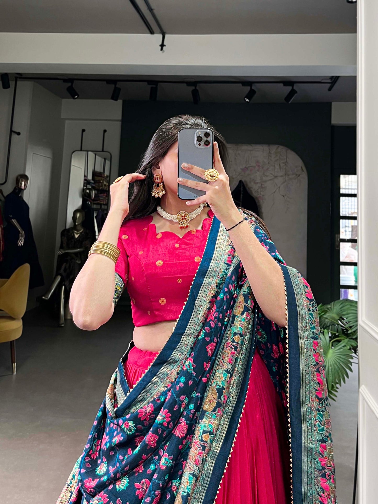 Tussar Silk Printed With Foil Work Lehenga Choli