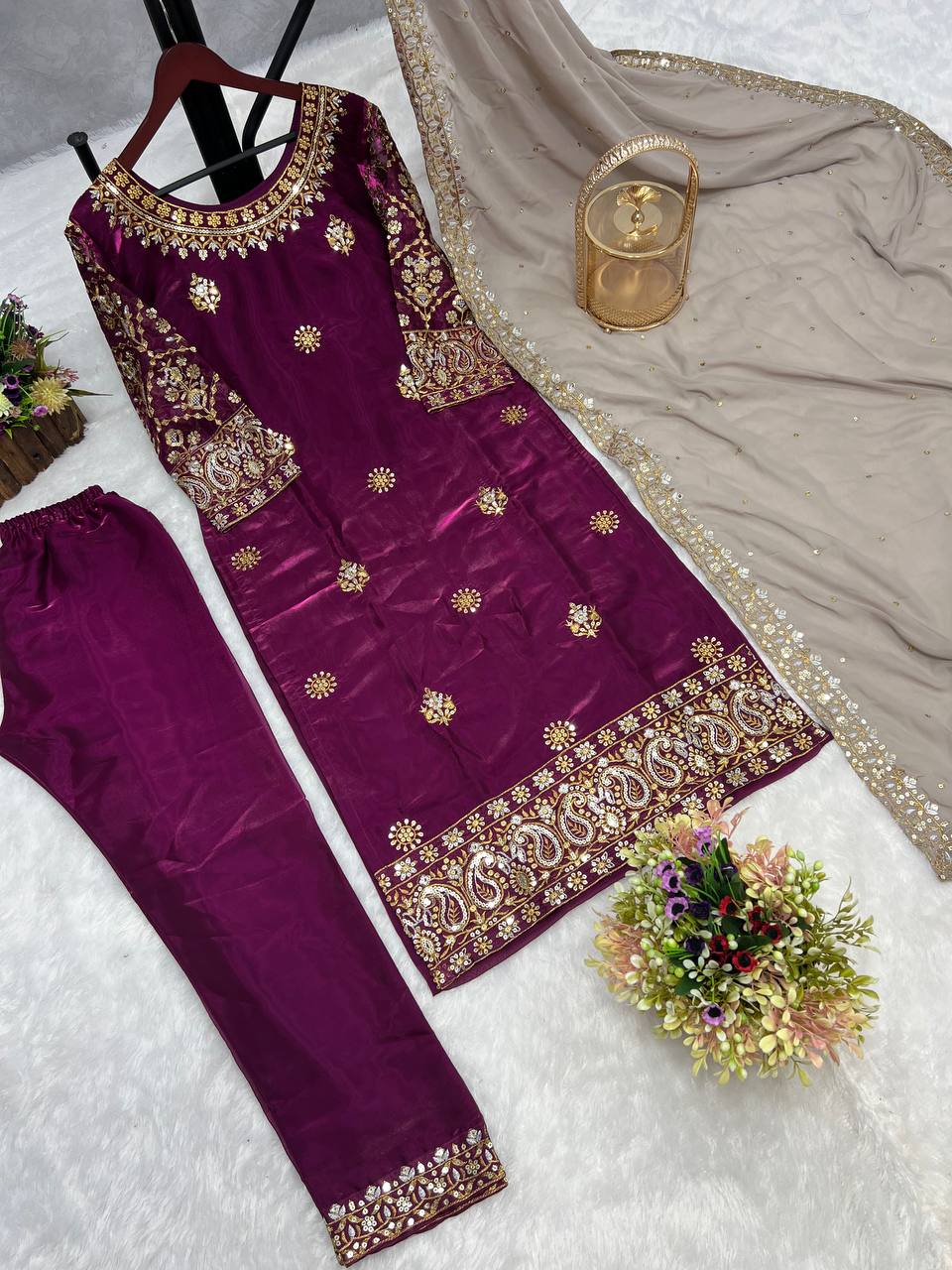 NEW RAMJAN SPACIAL READY TO WEAR COLLECTION 3 PIECE FANCY KURTI