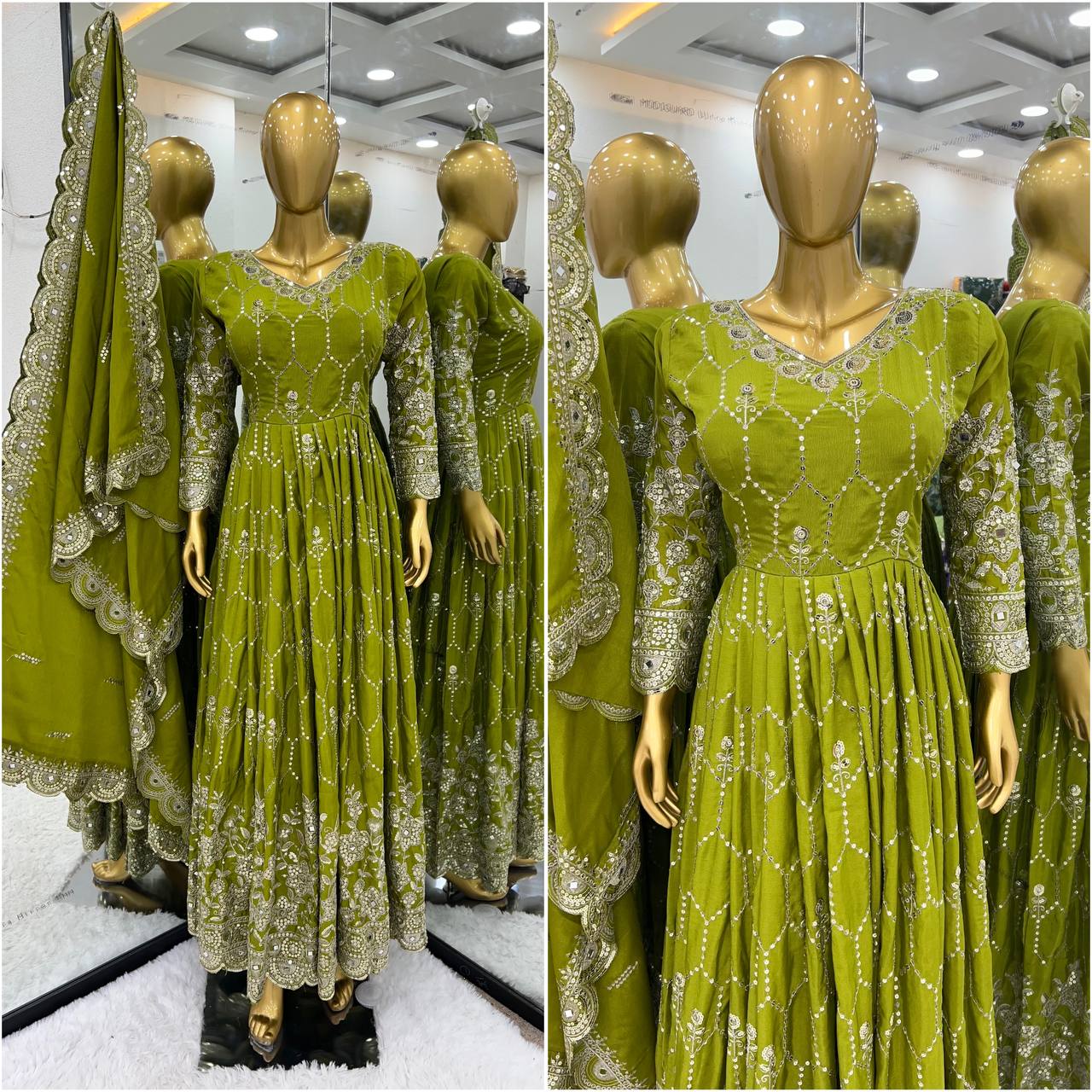 New Designer Party Wear Look Full Heavy Embroidery Sequence Work Gown