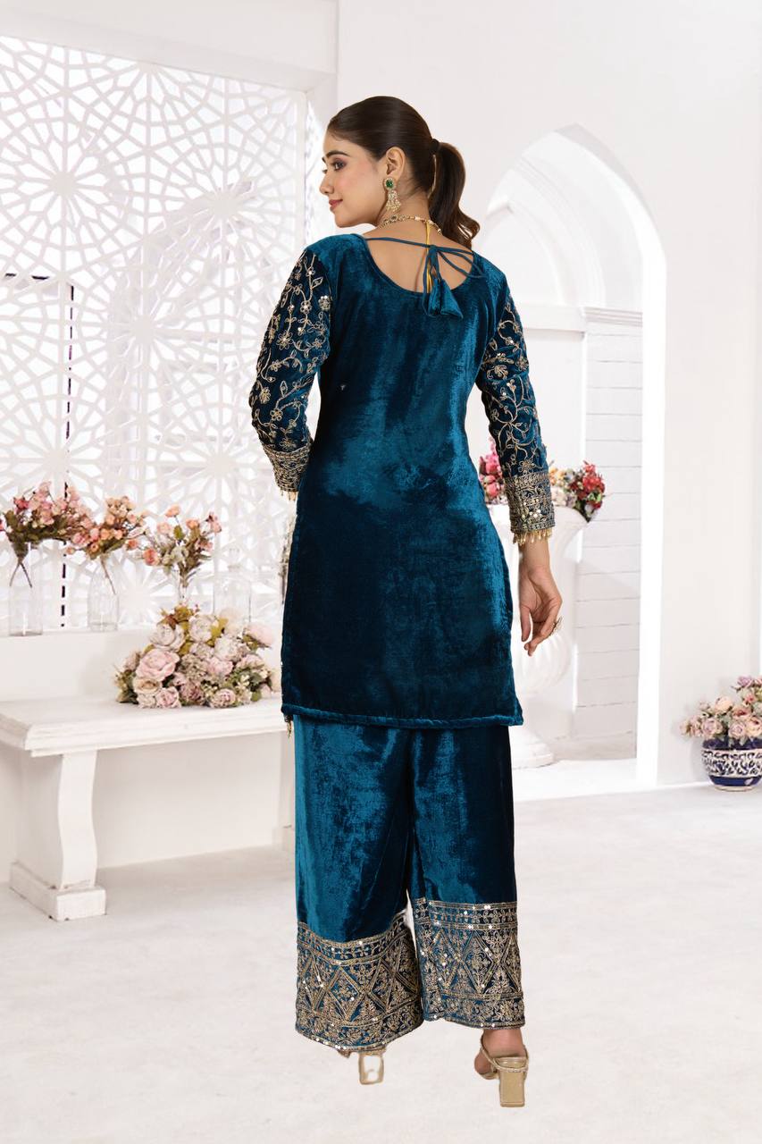 Pure Heavy Viscose Velvet With Heavy Embroidery Coding Sequence Work Suit