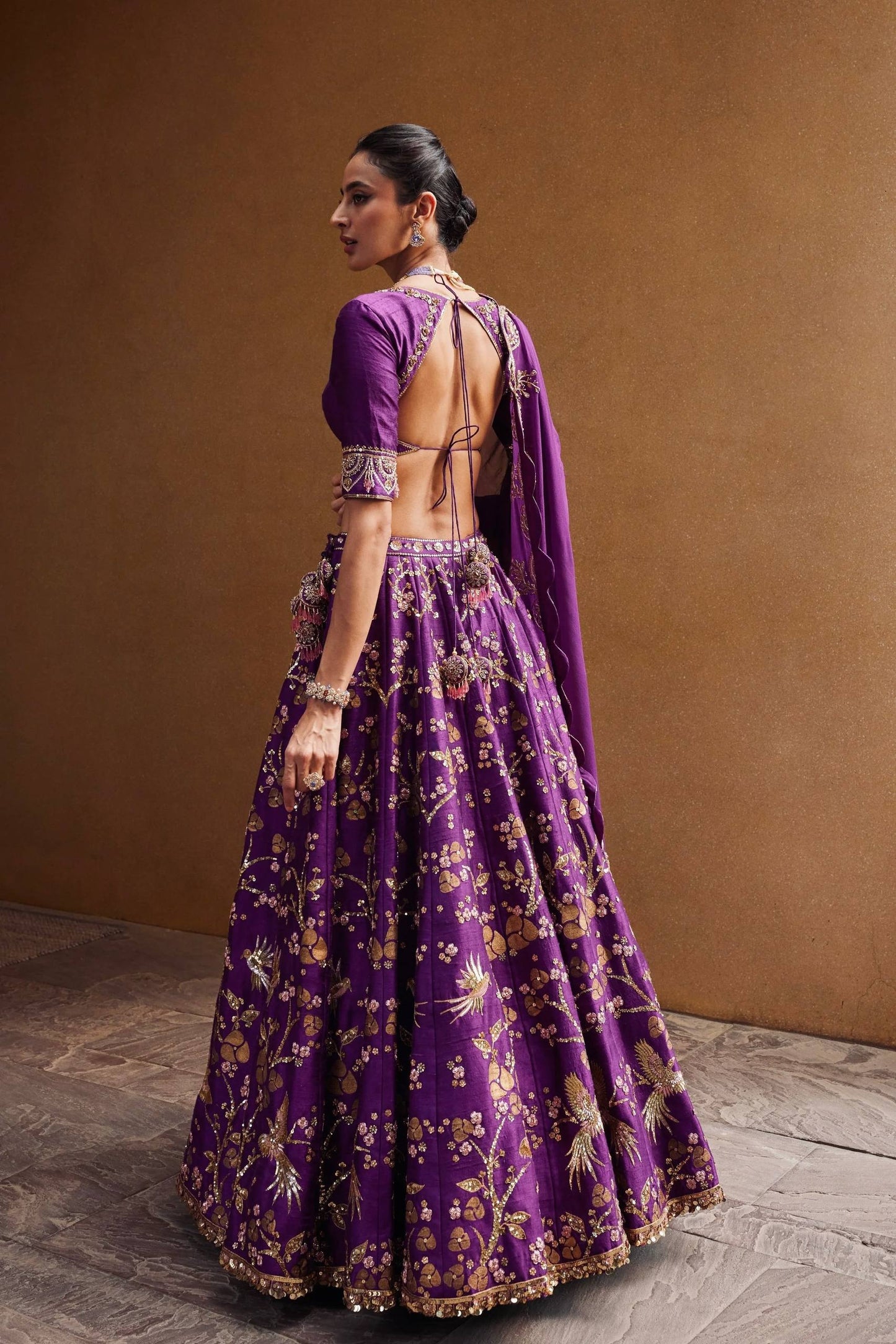 Heavy thai silk lehenga with sequins zari & dori work