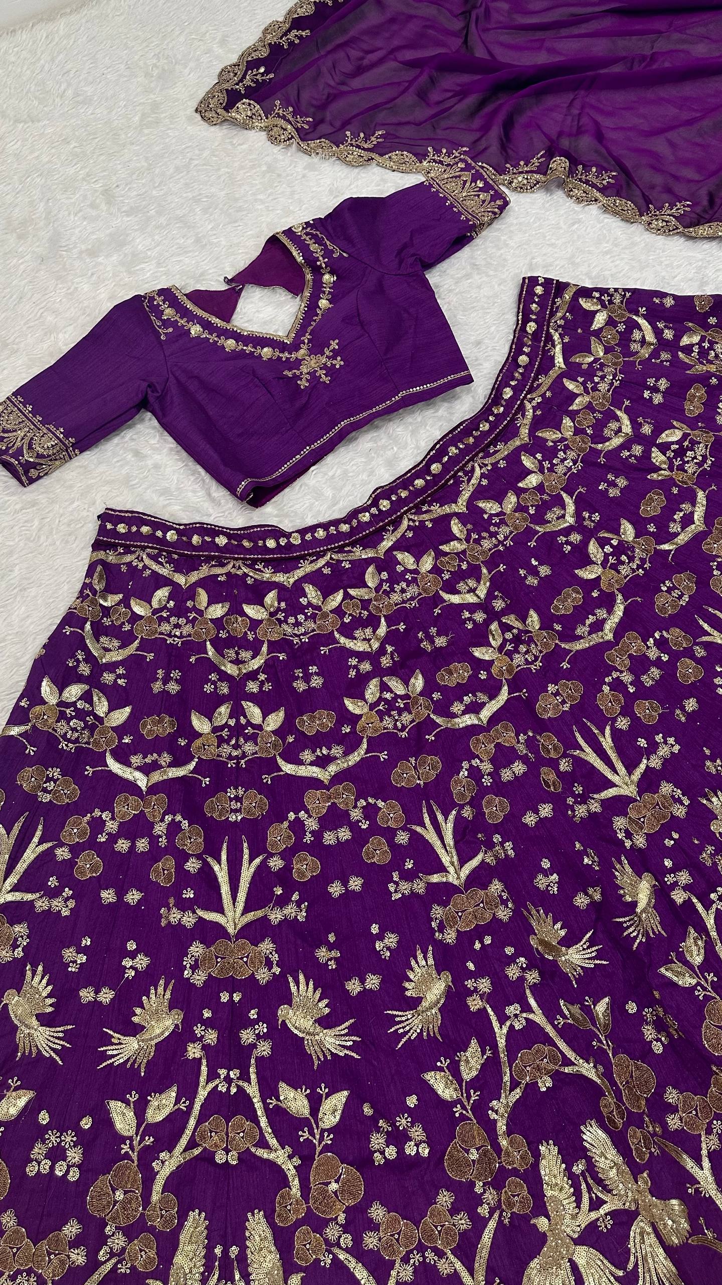 Heavy thai silk lehenga with sequins zari & dori work