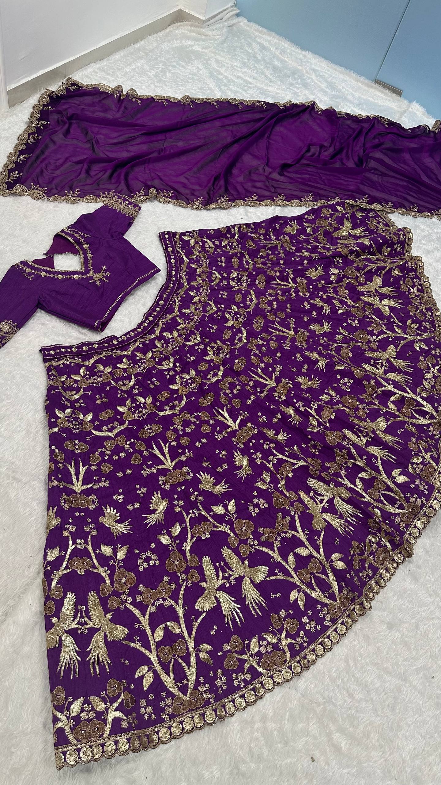 Heavy thai silk lehenga with sequins zari & dori work