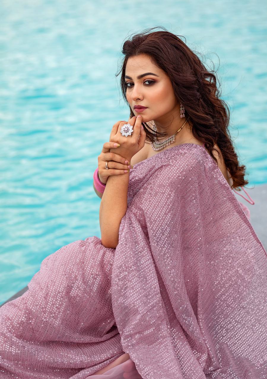 Georgette saree with sequins work saree