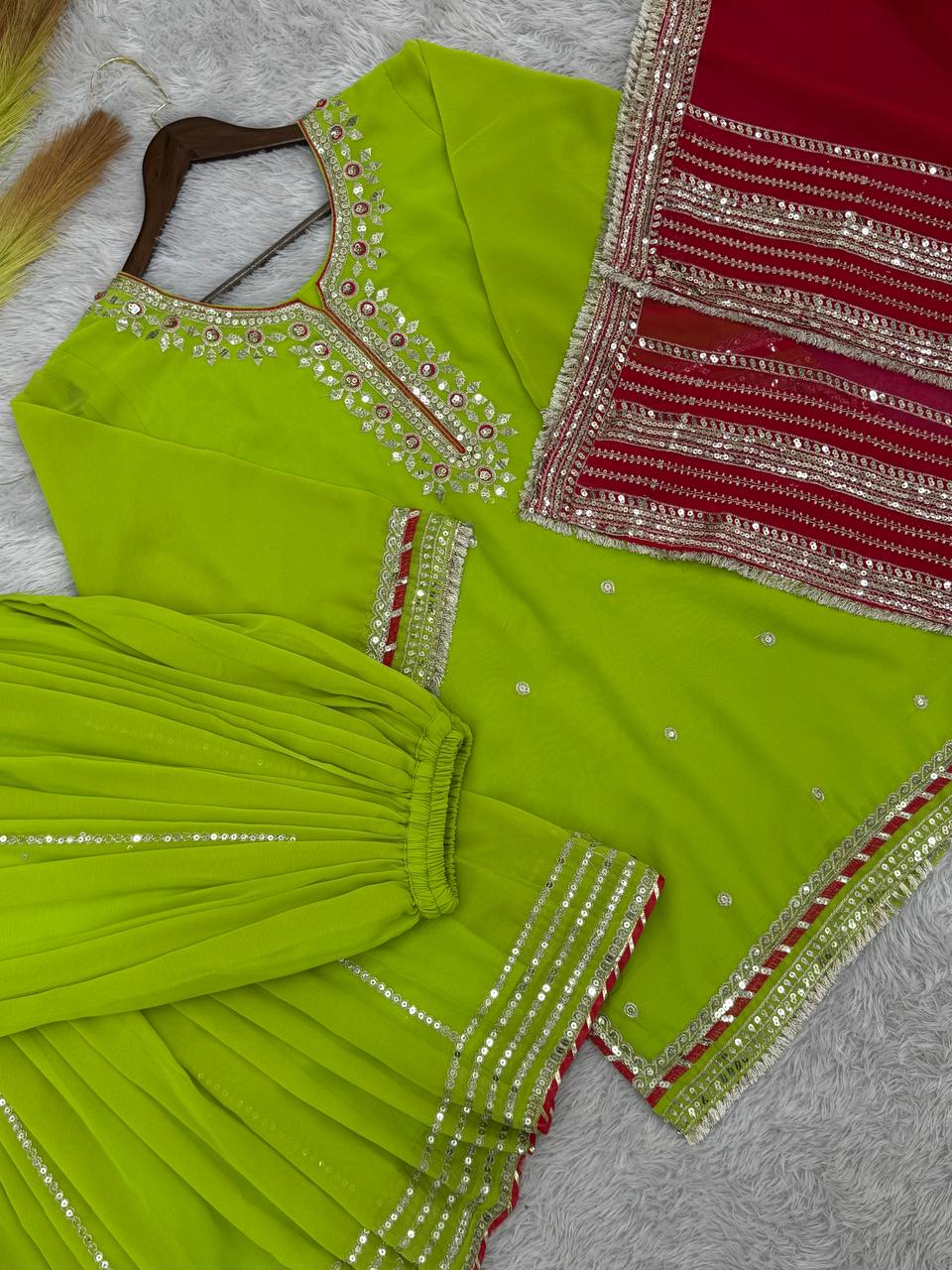 3 PIECE KURTI WITH FLAIRED PLAZZO AND DUPATTA