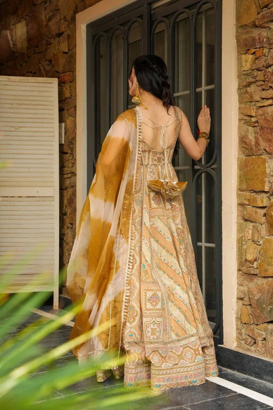 pure organza silk digital printed padded gown