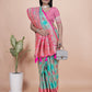 Aqua Blue and Pink Banarasi Silk Saree with Silver Zari Weaving