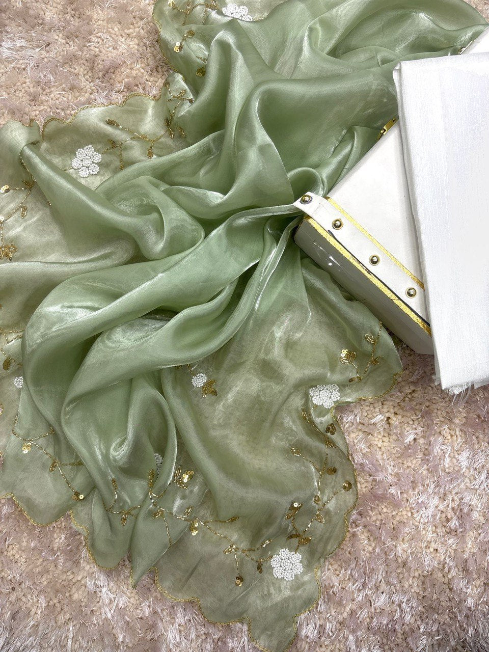 Jimmy choo fabric khatli handwork and amzing cut work border Saree