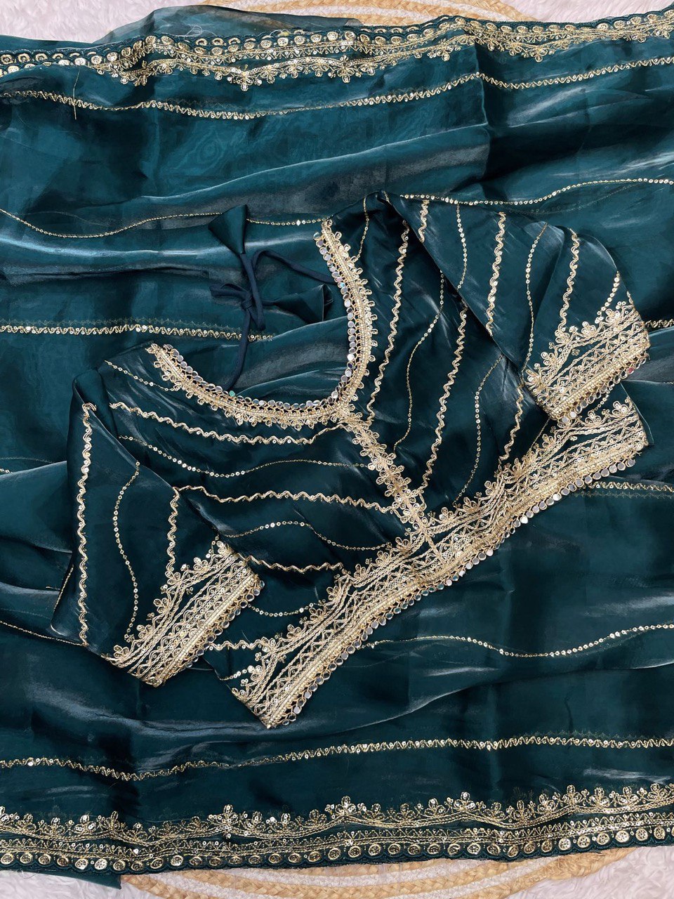 Pure fabric with 3 mm sequence zari