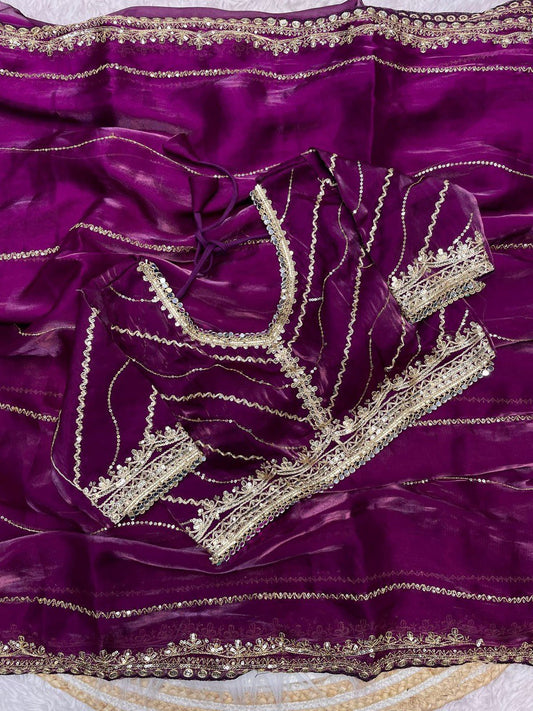 Zari-Jacquard-Bordüre mit Zari-Futter im vollen Sari