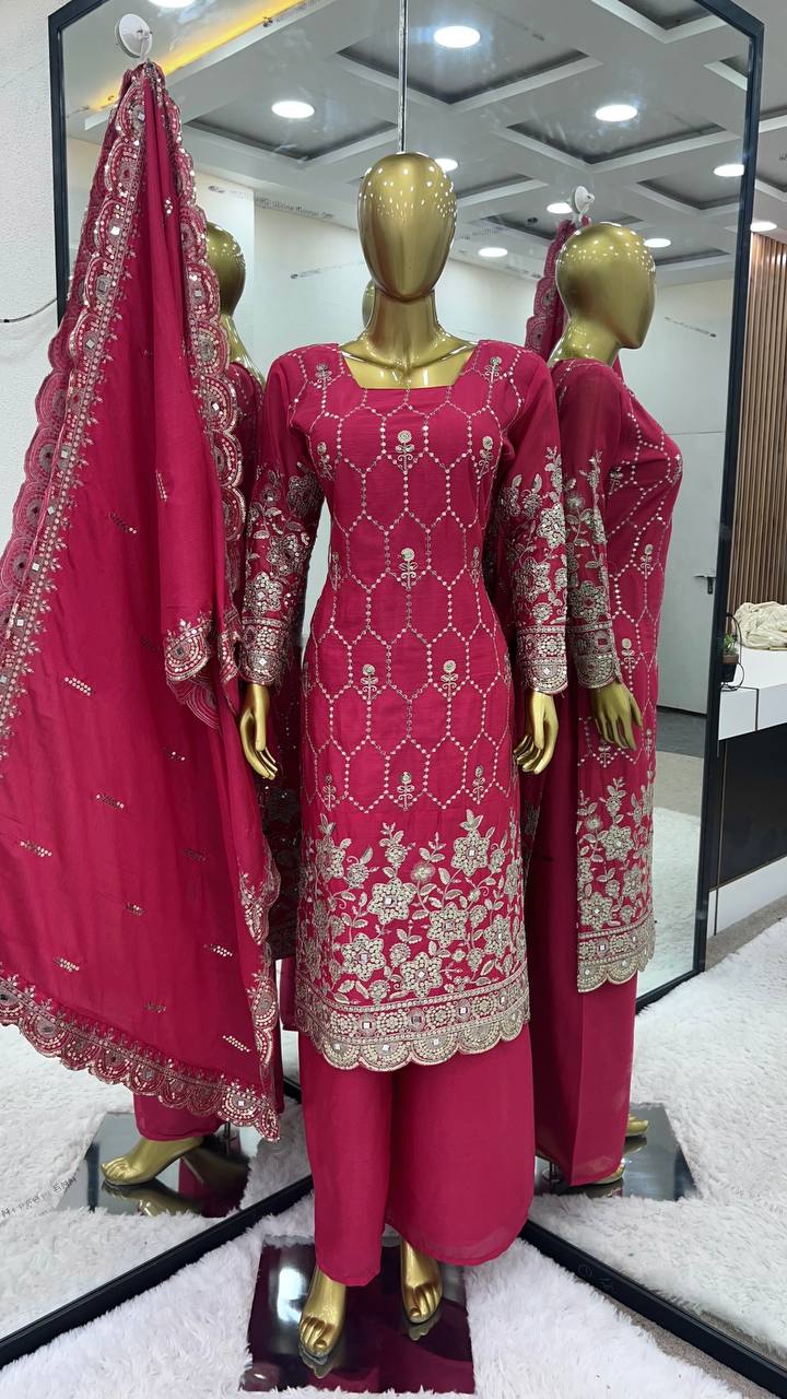 New Sharara Collection Faux Georgette Top-Bottom And Dupatta Set Fully Stitched Ready To Wear